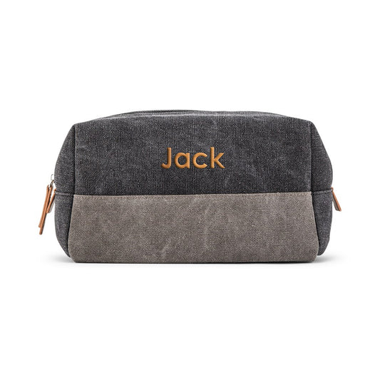 Men's Travel Toiletry Bag - Black & Gray Canvas | Personalized